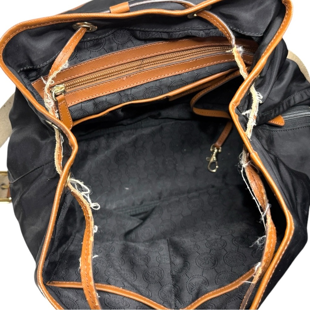 Michael Kors Black Nylon Backpack Bag with Brown Trim and Canvas Straps - Picture 5 of 6